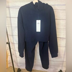 NWT ALO yoga ribbed hoodie and jogger set - navy